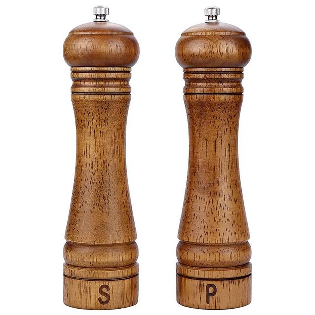 Salt and Pepper Grinder Set, Wooden Pepper Grinder Salt Grinder Refillable Salt Mill & Pepper Mill With Adjustable Ceramic Rotor Salt and Pepper Mill Set, 8 x 2.1 inches - 2 PACK