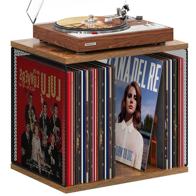 1 Cube Vinyl Record Storage DIY Stackable 45-60 Shelf Visualize Box Cube - Natural Wooden Organizer Crate Cabinet Desktop Storage for Retro Vinyl Record Player