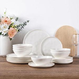 LERATIO Ceramic Dinnerware Sets for 6,Porcelain Plates and Bowls Sets with Wavy Edge,Microwave & Dishwasher & Oven Safe,Light Weight & Scratch Resistant Dishes Sets-Service for 6 (18pcs)-White