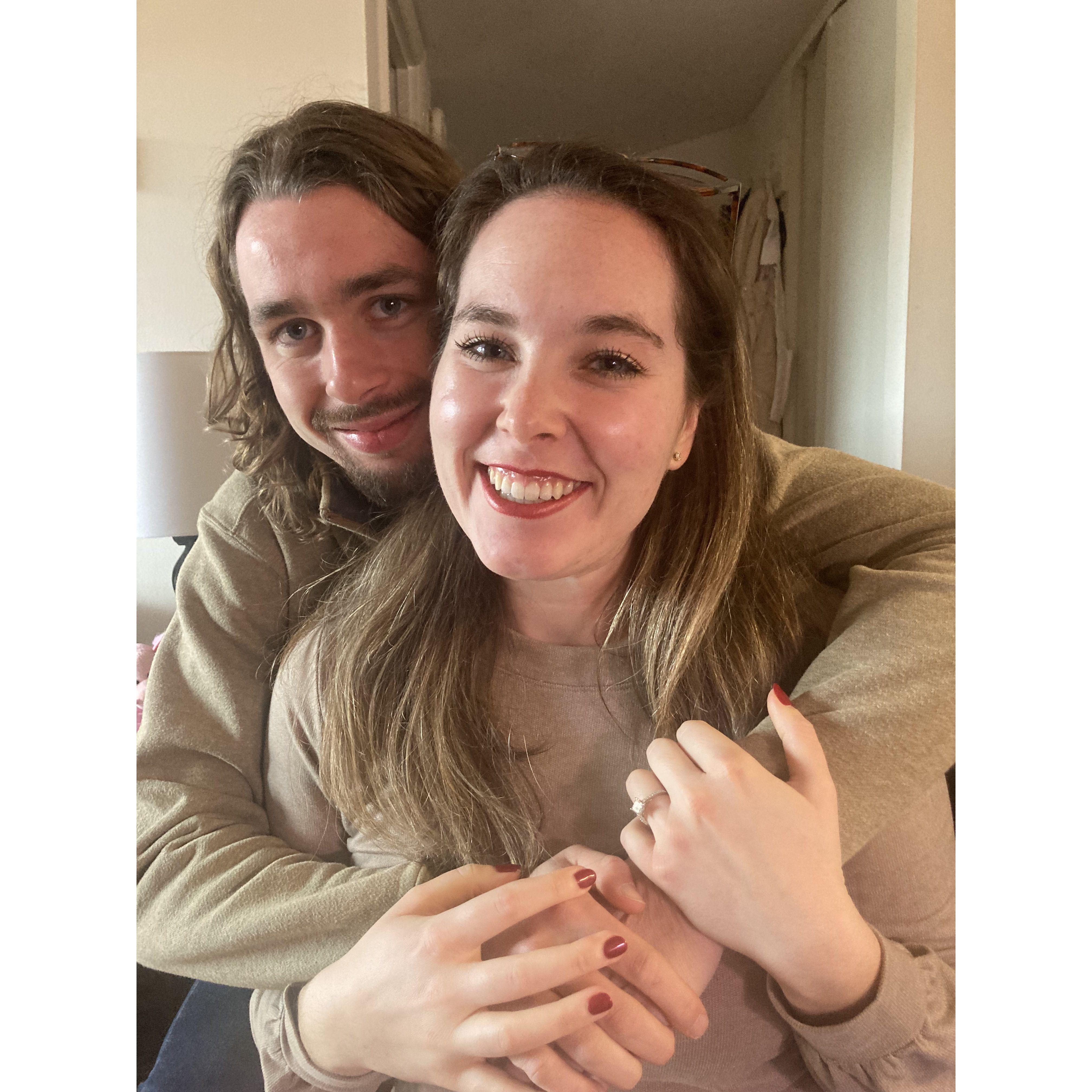 Olivia and Vince celebrating their engagement with friends in Washington, D.C., in 2021.