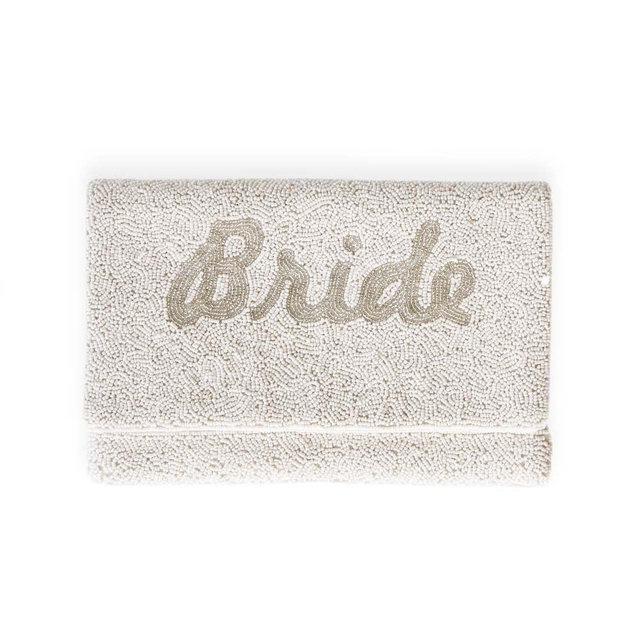 BRIDE Clutch for Wedding Day, Beaded Bride Purse for Bachelorette, Silver Bride Bag, Bridal Shower & Engagement Gifts for Bride To Be