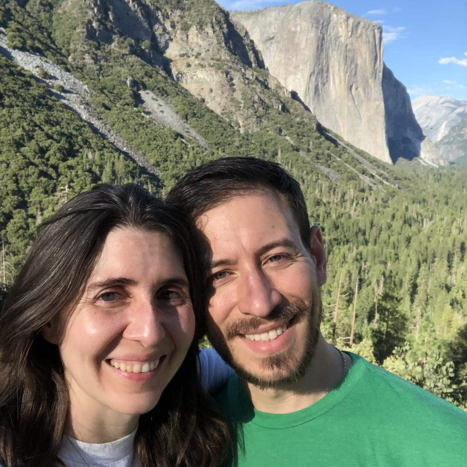 On our 2023 trip with Grace's family in Yosemite! You can see 'El Capitan' in the backgound.