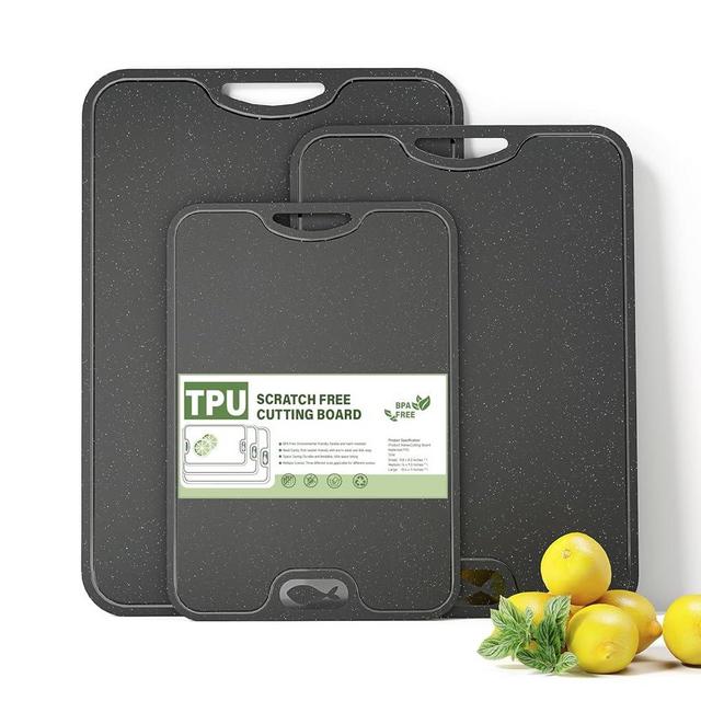 TPU Cutting Boards for Kitchen, Chopping Board Set of 3, Non Slip Cutting Boards with Juice Groove, Knife Mark Resistant Chopping Mat, BPA Free, Dishwasher Safe, Space Saving Camping, Black Marble
