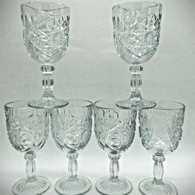 Vintage Libbey's Hobster Crystal Water Goblet Drinking Glasses - Star Wine Glass Barware - Set of (6) Six - Starburst Pattern