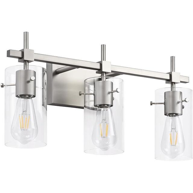 SOLFART 3 Lights Vanity Light Bathroom Light Fixture Over Mirror for Bathroom Glass Shade Light Brushed Nickel Vintage Light Fixture