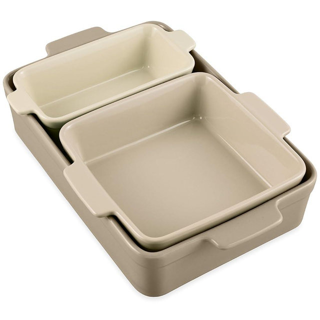 Best Choice Products Bakeware Set, Baking Dish Set, 3-Piece Nonstick, Toxin-Free, Ceramic Serving Dishes, Casserole, Bread Loaf, Square Pan, Space-Saving Nesting Design - Mushroom Beige