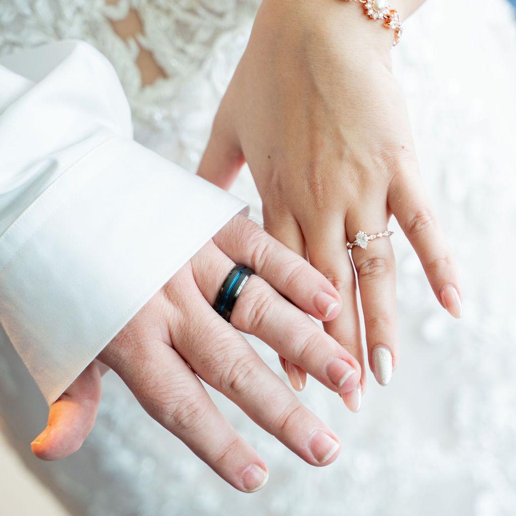 Showing off our rings.