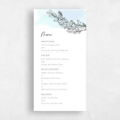 Blue Greenery Wedding Menu - Lorraine