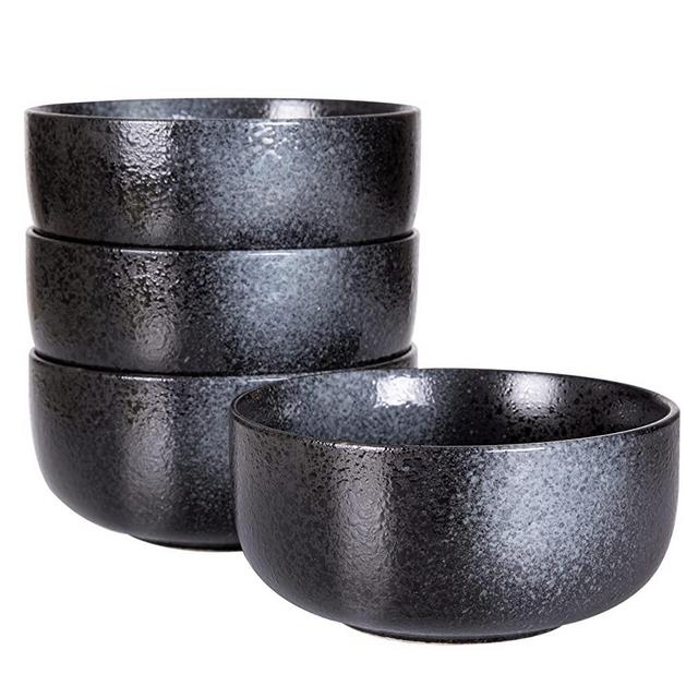 S&Q's Ceramic Bowls for Kitchen - 36 Ounce Ceramic Bowl Set, Japanese Bowls for Large Cereal, Noodle, Soup, Salad, Microwave and Dishwasher Safe, [Set of 4], Black