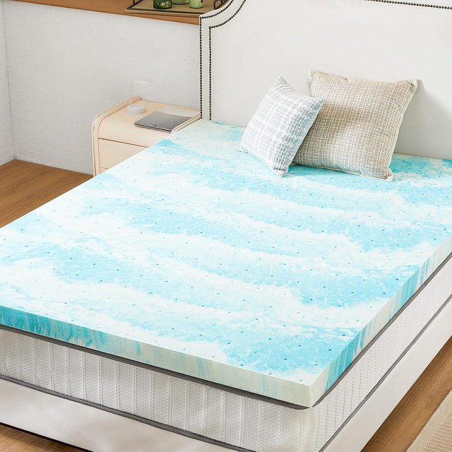 Sweetcrispy Mattress Topper Queen, 2 Inch Thick Memory Foam Gel Infused Cooling Toppers Pad for Queen Size Bed, Sleeper Sofa, RV, Camper, CertiPUR US Certified, Ventilated and Breathable, Blue, Queen