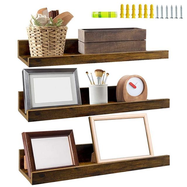 Giftgarden 16 Inch Floating Shelves for Wall Set of 3, Rustic Wall Mounted Ledge Shelf for Bathroom, Bedroom, Living Room, Kitchen