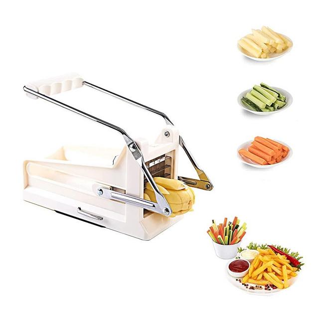 French Fry Cutter, Potato Cutter for French Fries with 2 Different Sizes Stainless Steel Blades Potato Slicer with No-Slip Suction Base