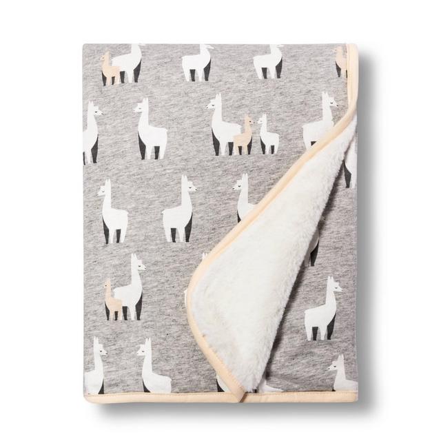 Jersey Knit Faux Fur Blanket Llamas - Cloud Island™ Blue/White
