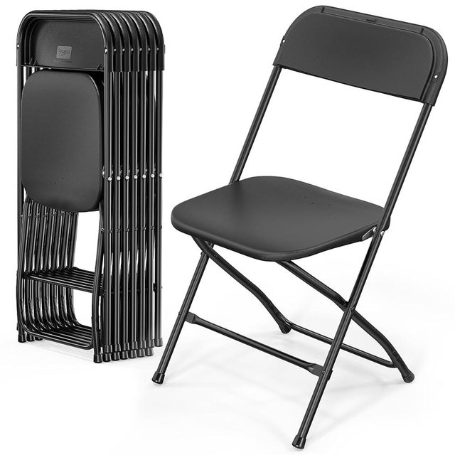 VINGLI 8 Pack Black Plastic Folding Chair, Indoor Outdoor Portable Stackable Commercial Seat with Steel Frame 350lb. Capacity for Events Office Wedding Party Picnic Kitchen Dining