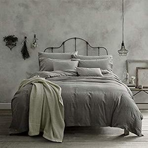 Doffapd Duvet Cover Queen, Washed Cotton Duvet Cover Set - 3 Piece (Queen, Light Gray)