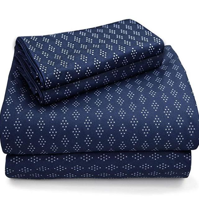 MARQUESS King Flannel Sheet Set-Soft & Comfortable Bedding Sheet, Easy Care and Fade Resistant, Ultra Warm & Luxurious 4-Piece Bedding Collectionby (King, Navy Cross)