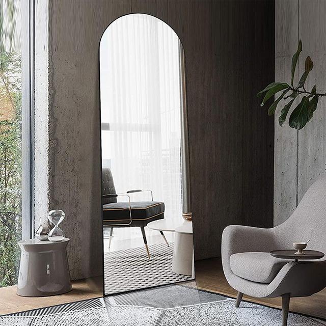 Full Length Mirror 64"x21" Sleek Arched-Top Standing Leaning or Hanging Floor Wall Mounted Dressing for Home Bedroom, Black