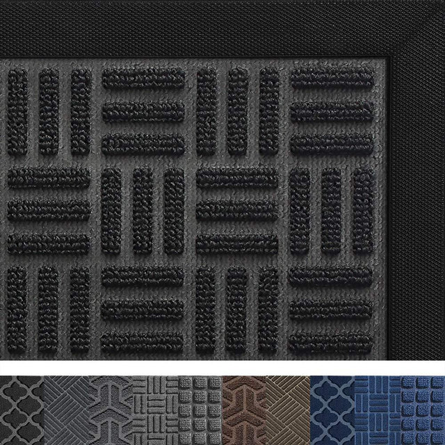 DEXI Outdoor Mat Front Door Indoor Entrance Doormat,Small Heavy Duty Rubber Outside Floor Rug for Entryway Patio Waterproof Low-Profile,17"x29",Black