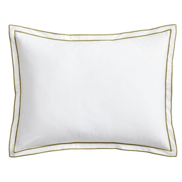 Double Embroidered Sham, White/Green, Standard, Set of 2
