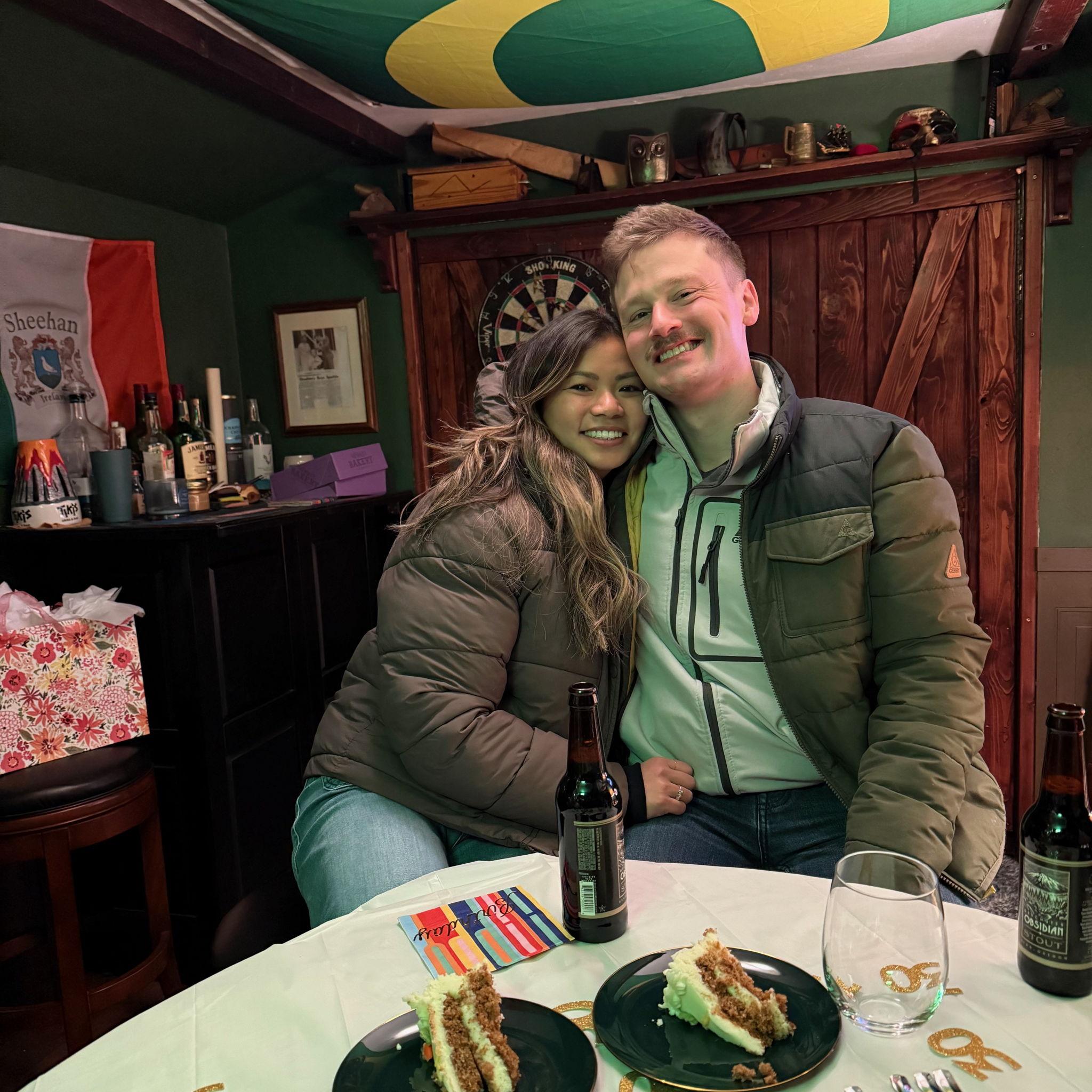 Ryan surprising Ab for her 30th birthday in the pub in their backyard