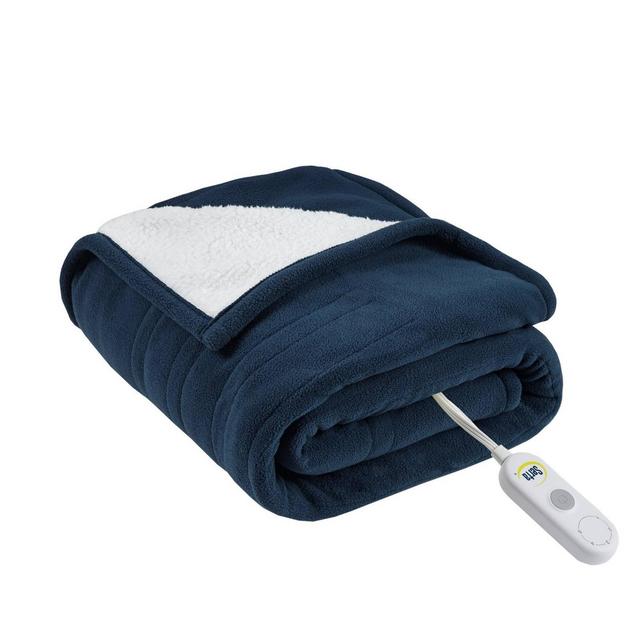 Serta 50"x60" Fleece to Shearling Electric Heated Throw Blanket Blue
