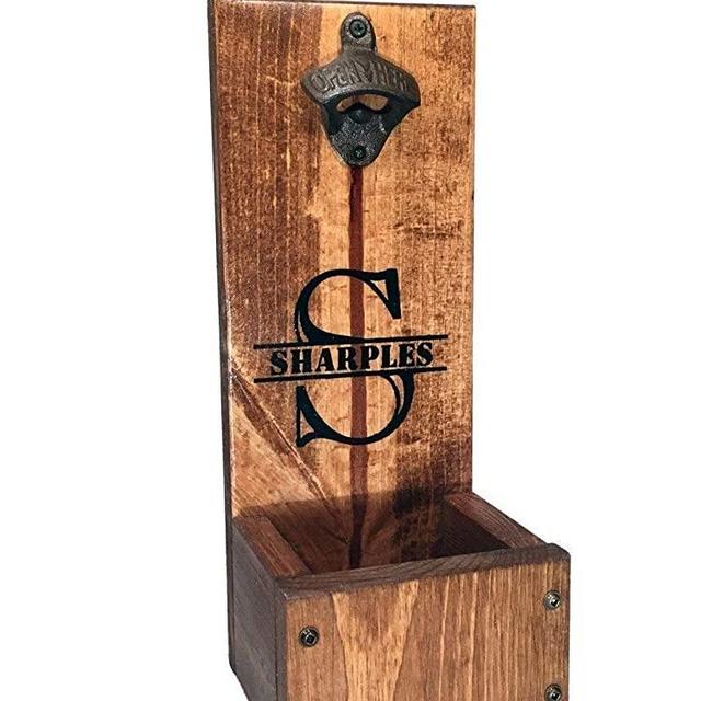 Bottle Opener with Cap Catcher - Wall Mount or Freestanding - Personalized Rustic Wood Gift - Groomsmen, Wedding and Anniversary gift sets
