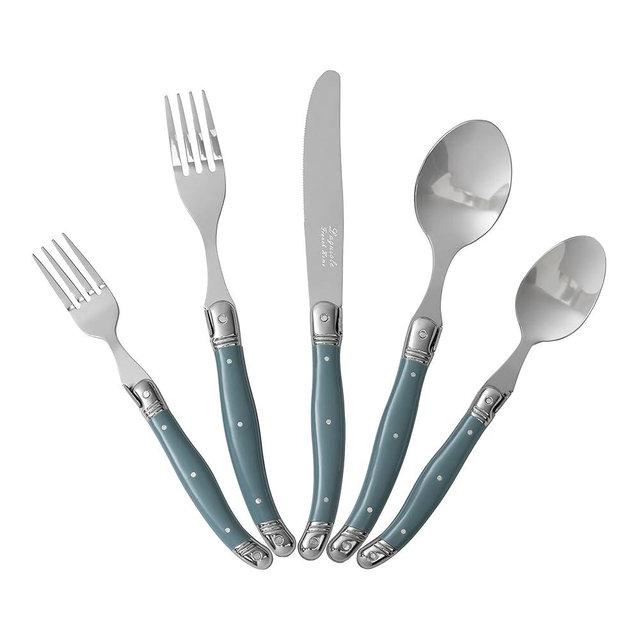 French Home Laguiole 20 Piece Flatware Set – Stainless Steel Flatware Set for 4 – Luxurious Aegean Teal Utensil Set with Knives, Spoons and Forks