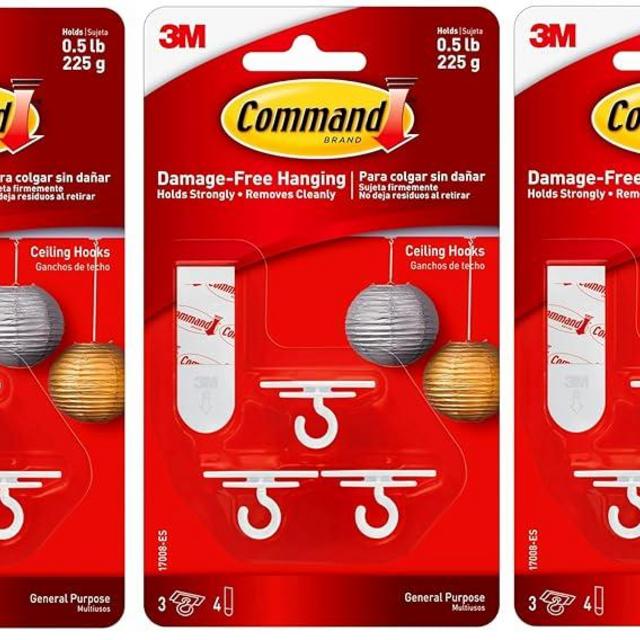 Command 17008-ES Ceiling 9 Hooks, 12 Foam Strips per, White
