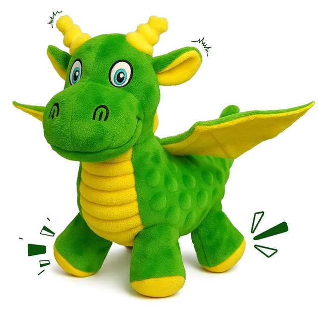 Squeaky Dog Toys - Soft Plush Dragon Dog Toy with 5 Squeakers & Crinkle Paper, Gift for Small, Medium and Large Dogs to Keep Them Busy (Green,10")