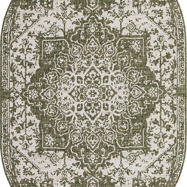Unique Loom Jill Zarin Outdoor Collection Area Rug - Dubai (5' 3" x 8' Oval, Green/ Ivory)