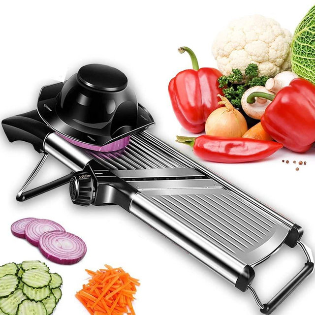 Adjustable Stainless Steel Mandoline Slicer - Professional Handheld Kitchen Julienne Cutter for Slicing Food Vegetables Fruit Chip French Fry (1)