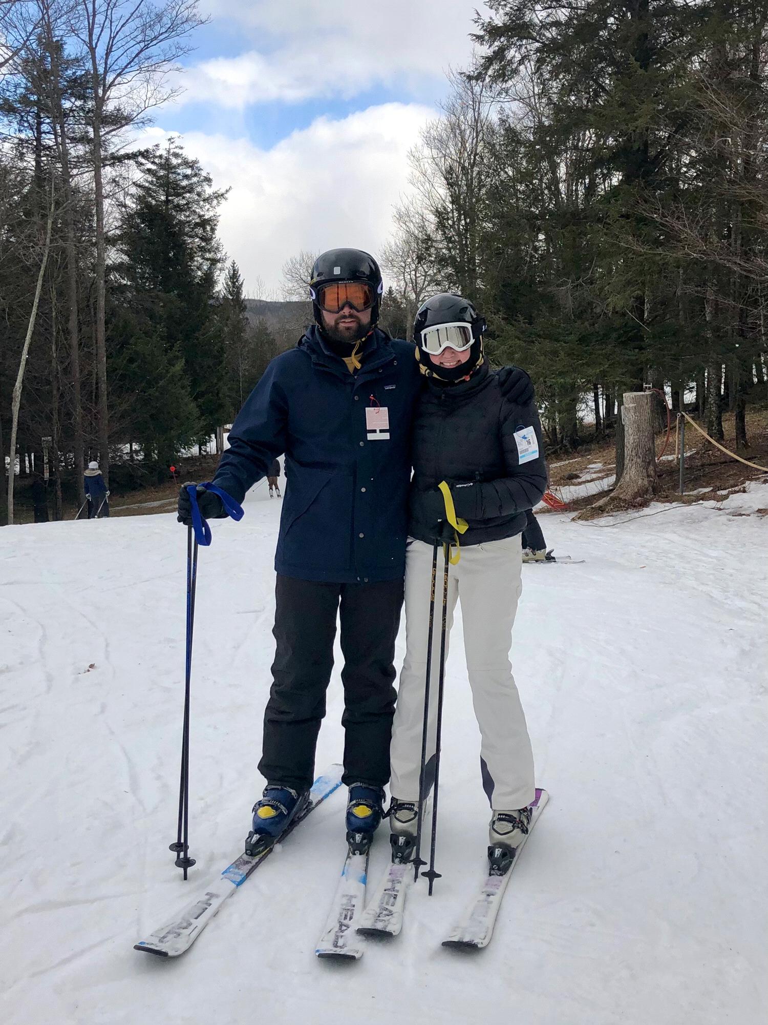 Michael taught Christina how to ski on a very melty Hunter Mountain, March 2019