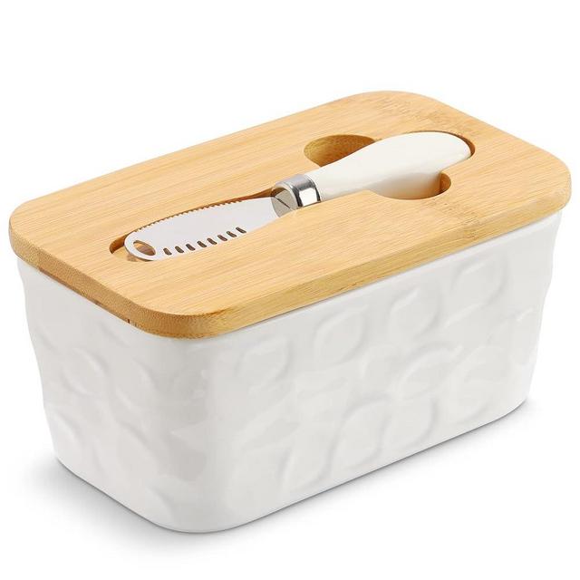 Ceramic Butter Dish with Lid and Knife, Airtight Butter Container, Butter Holder for Butter Storage, Butter Keeper for Countertop or Fridge