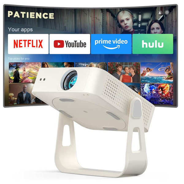 [Officially-Licensed App & Auto Focus]White Smart Mini Projector with WiFi and Bluetooth, XuanPad 4K Support Movie Projector, Portable Native 1080P Outdoor Projector with 360° Stand