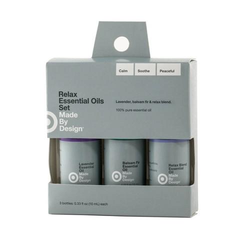 .33 fl oz 3pk 100% Pure Essential Oil Relax Set Lavender/Balsam Fir/ Relax Blend - Made By Design™