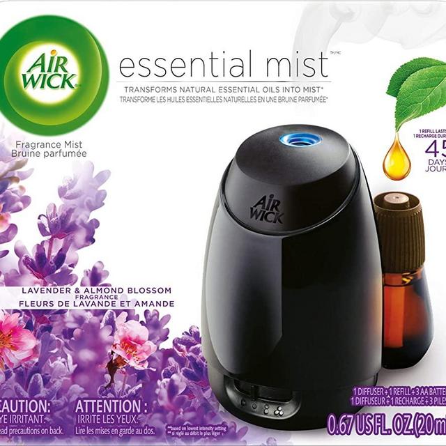Air Wick Essential Mist, Essential Oil Diffuser, (Diffuser + 1 Refill), Lavender and Almond Blossom, Air Freshener, 2 Piece Set