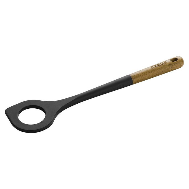 STAUB Risotto Spoon, Cooking Utensil, Perfect for Stirring and Serving Risotto, Durable BPA-Free Matte Black Silicone, Acacia Wood Handles, Safe for Nonstick Cooking Surfaces