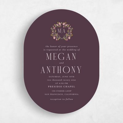Dark Plum, Purple Wedding Invitation - Feuille Portrait