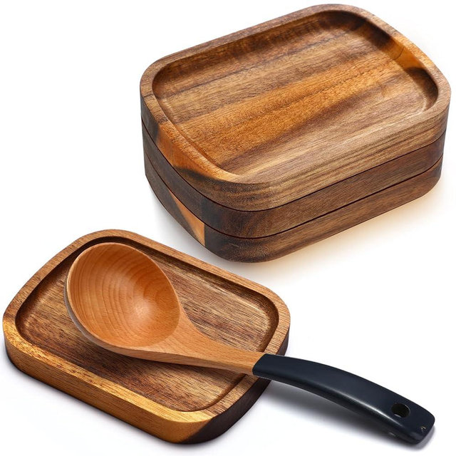 Honeydak 4 Pcs Acacia Wood Spoon Rest for Stove Top Handmade Smooth Wooden Kitchen Spoon Holder for Ladles Tong Cooking Accessories Housewarming Gifts, 5.9" x 4.5"