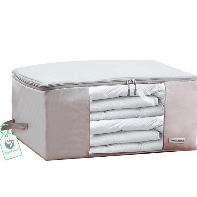Comforter Storage Bag - Folding Organizer bag for King/Queen Comforters, Pillows, Blankets, Bedding/Quilt, Blanket, Duvet, Mothproof Space Saver; Large Collapsible Organizers, 24"x14"x11"