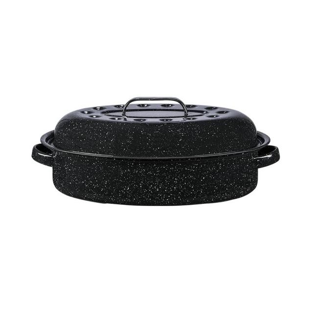 Granite Ware 10 lb. Capacity 15 in. Covered Oval Roaster, Speckled Black Enamel on Steel