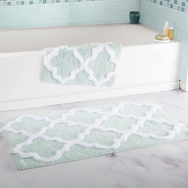 Lavish Home 100% Cotton 2 Piece Trellis Bathroom Mat Set - Seafoam