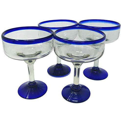 Mexican Hand Blown Glass – Set of 4 Hand Blown Margarita Glasses (16 oz)