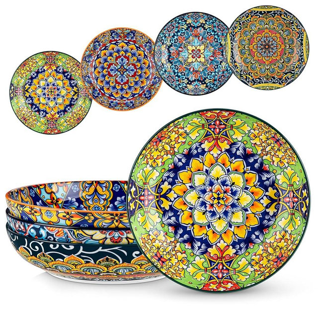 vancasso Pasta Bowls, 42 oz Ceramic Salad Bowls of 4,Large Corlorful Serving Bowls for Kitchen, Dishwasher & Microwave Safe Soup Bowls, Pasta Plates