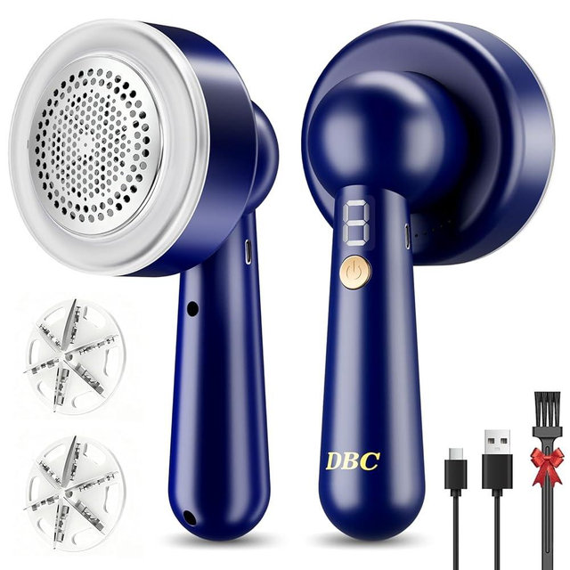 DBC Rechargeable Fabric Shaver and Lint Remover,2.7' Sweater Shaver with 3-Speeds and 6-Leaf Blades, 2hours runtime, 2 Replaceable Blades, Battery Operated,Remove Pilling, Furniture,Fuzz,Lint Ball