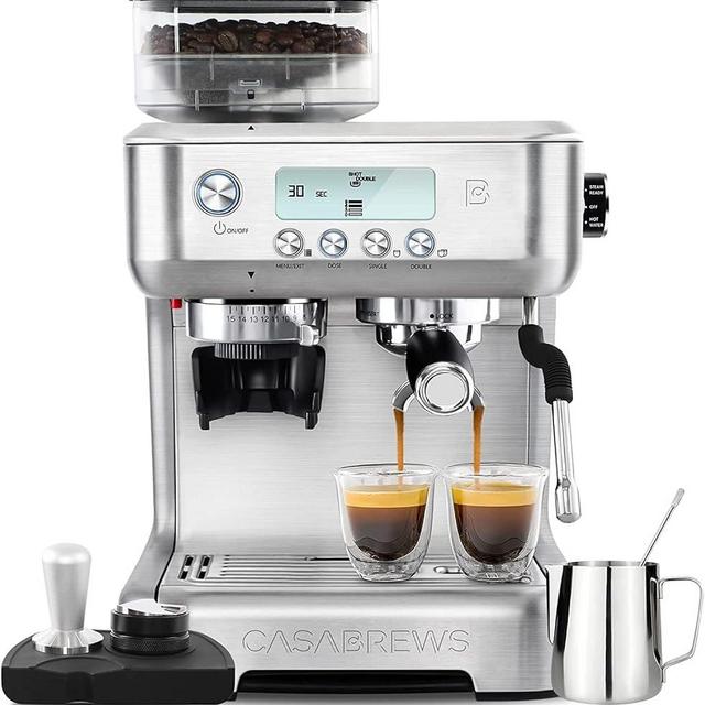 CASABREWS Espresso Machine with Grinder, Barista Espresso Maker with Milk Frother Steam Wand, Professional Cappuccino Latte Machine with LCD Display, Gifts for Dad, Mom, Coffee Lover or Housewarming