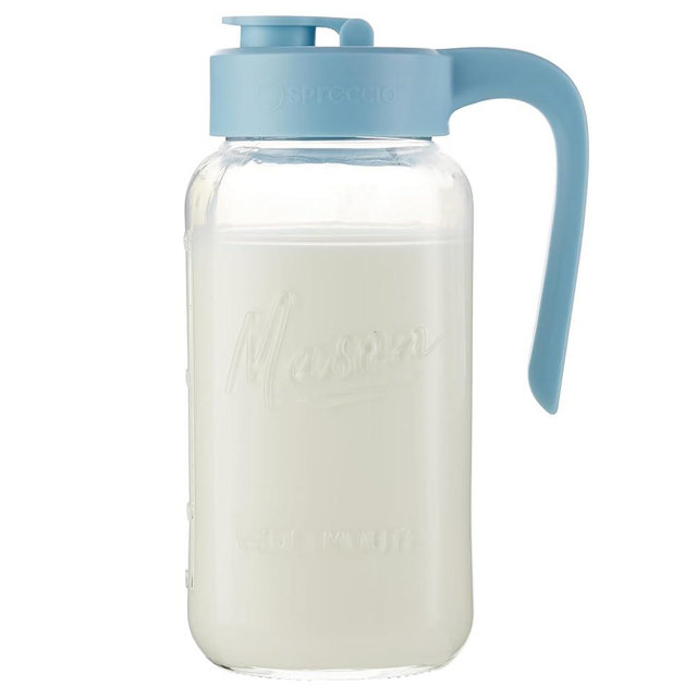 Spreccio Mason Jar Pitcher - Airtight & Leakproof Glass Pitcher with Lid, Perfect for Breastmilk, Cold Brew, and Sun Tea, 2 Quart (64 oz) Mason Jar with Pour Spout Lid