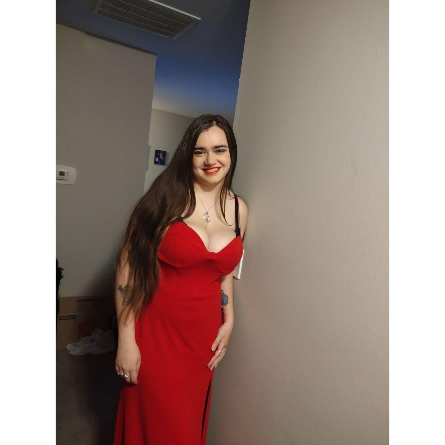 Nadia planning her Jessica Rabbit Halloween costume.