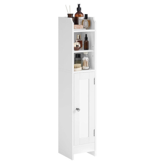 VASAGLE Small Storage Corner Floor Cabinet with Door, 7.9 x 7.1 x 36.2 Inches, Narrow Toilet Paper Storage Holder, Adjustable Shelves, for Bathroom, Living Room, Small Spaces, Cloud White UBBC311W01