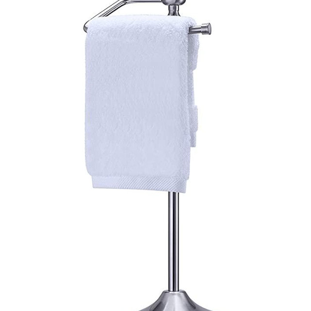 SunnyPoint Heavy Weight Classic Decorative Metal Fingertip Towel Holder Stand for Bathroom, Kitchen, Vanity and Countertops; Hanging Bar is 14.2" Height (Satin Nickel , 15.6" x 5.6" x 5.6")